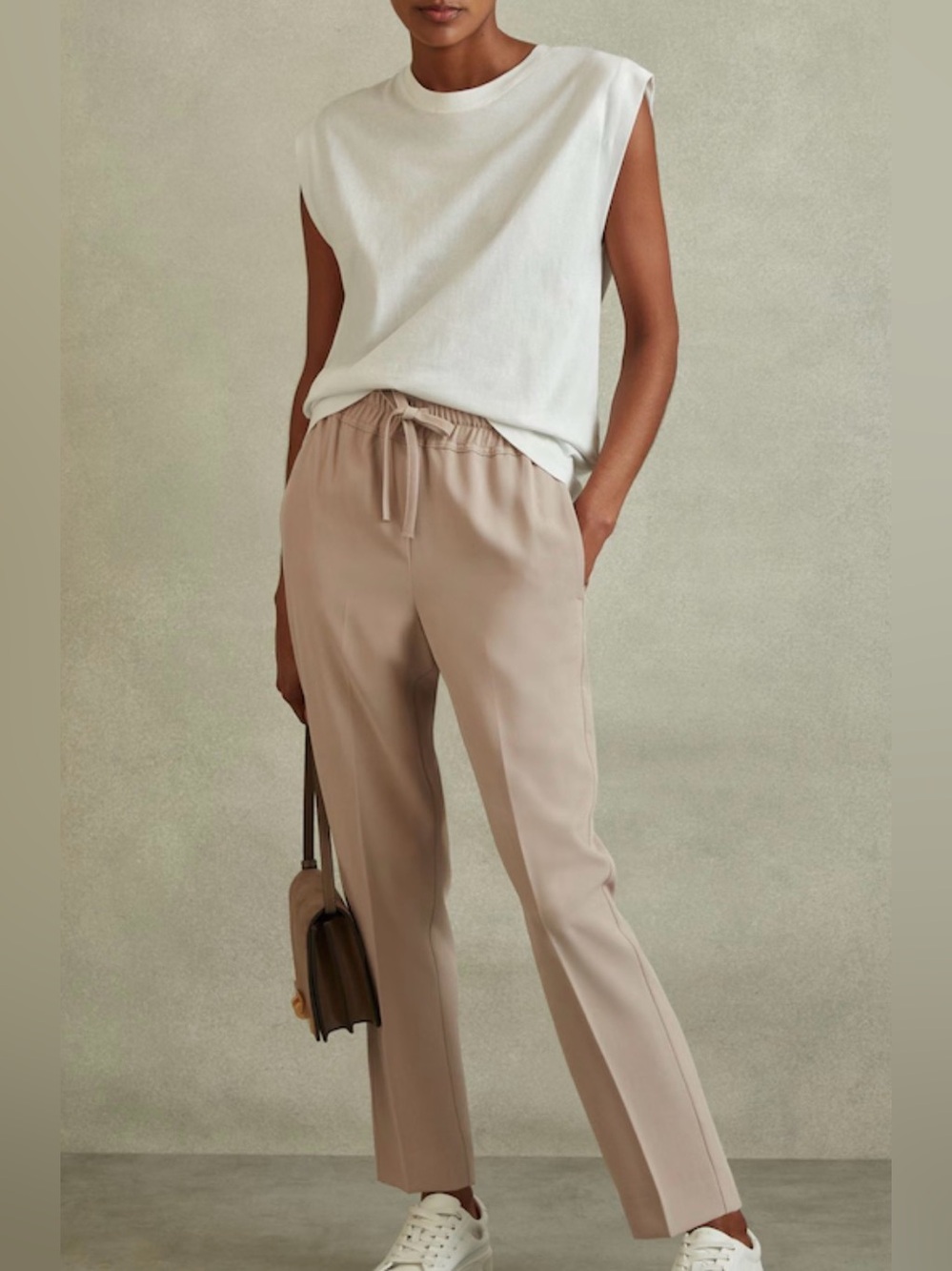 Reiss Mink Color Drawstring Pull on Tapered Trouser